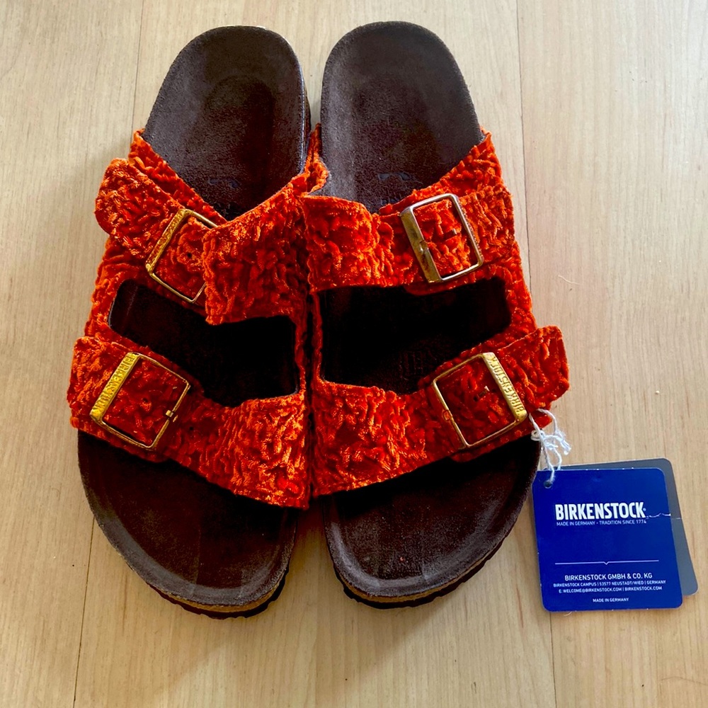 Birkenstock Arizona Sandals Persian Crushed Velvet in Orange